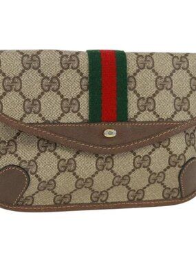 GUCCI GG Supreme Web Sherry Line Pouch PVC Beige Gold 89 01 021 Auth 171587V